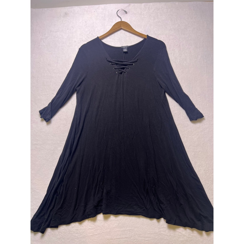 Rue21 Large Tunic Top Goth Grunge Black Lace Up V-Neck Sharkbite Hem Long Sleeve